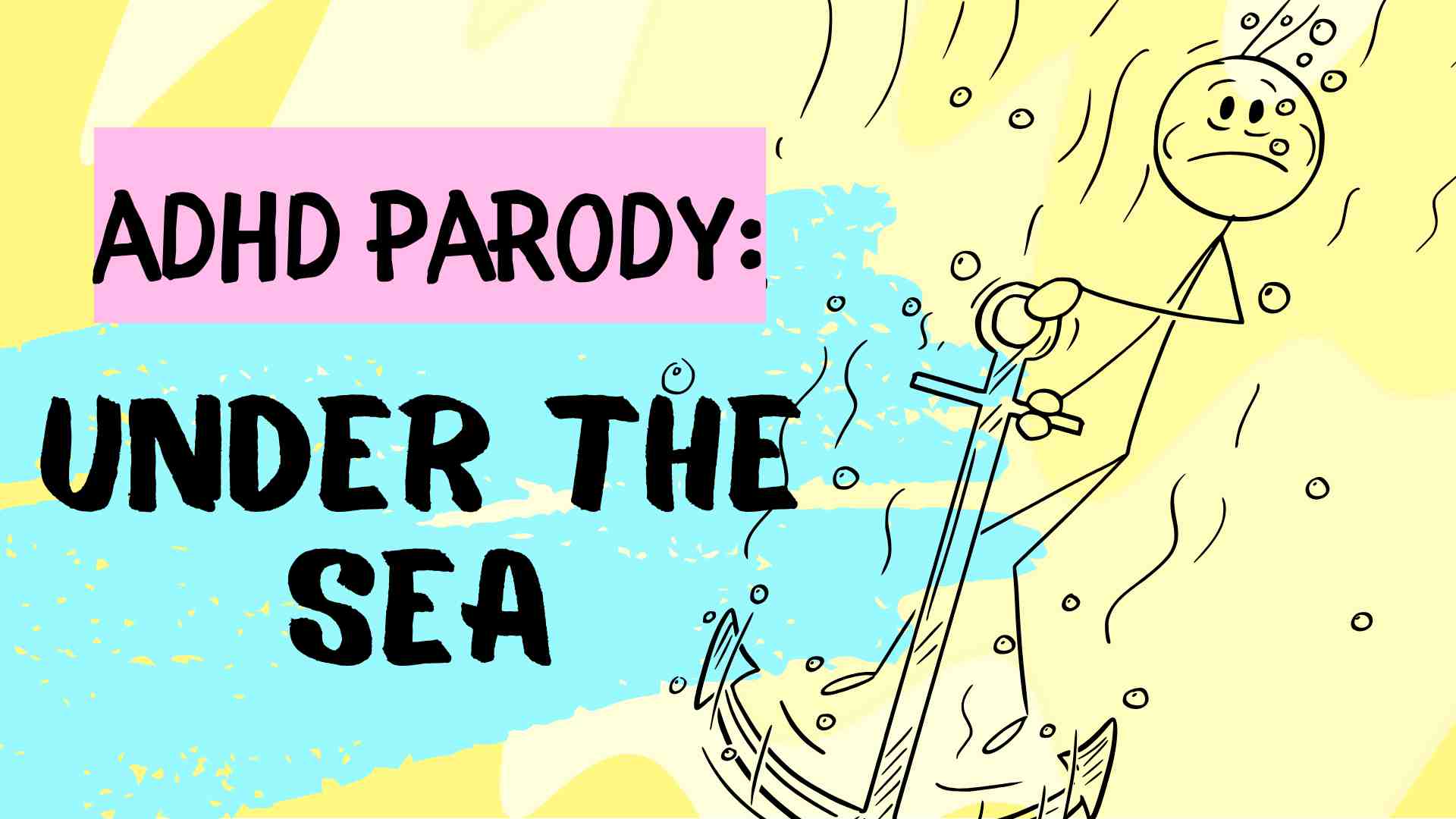 stick person holding on to anchor under the sea