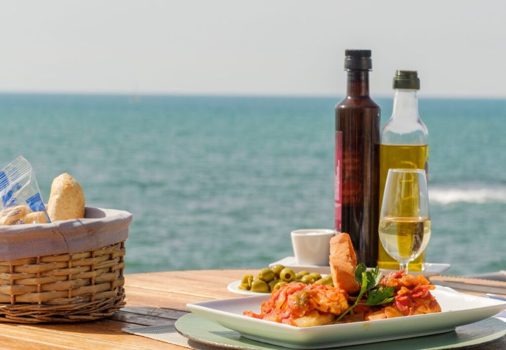 Example of Mediterranean Diet - with sea in the background.