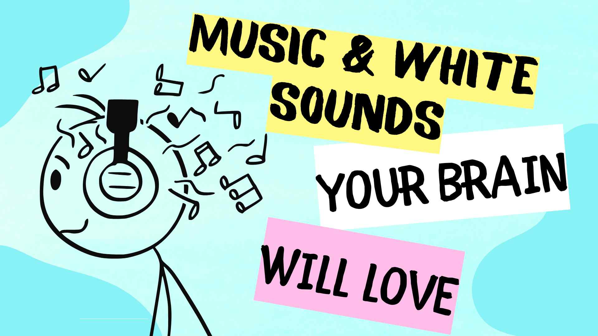 stick person listening to music with headphones on