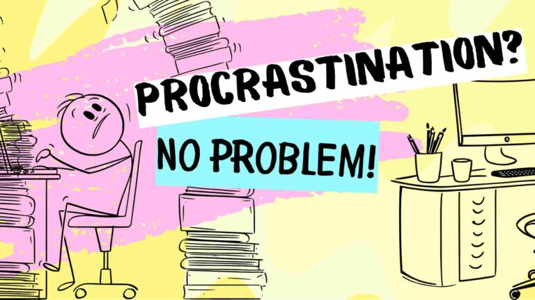 stick person at office desk surrounded by piles of papers