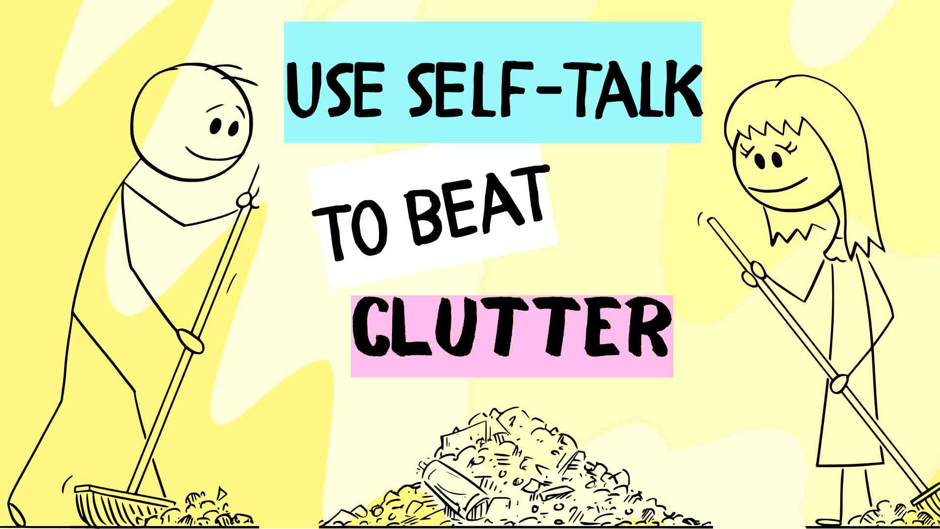 stick man and woman sweeping up