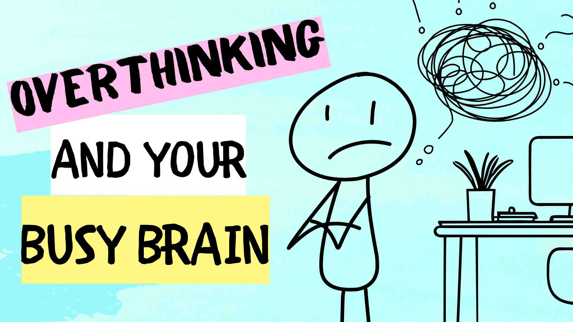 stick person with frustrated thought cloud