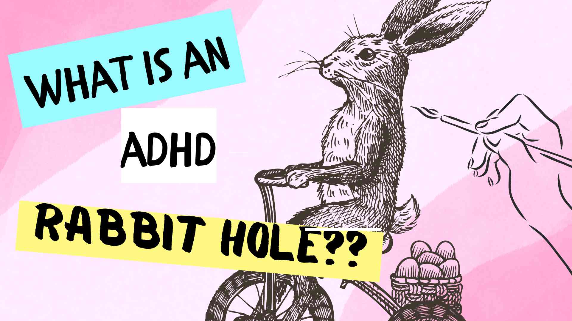 hand-drawn bunny rabbit riding a bicycle.